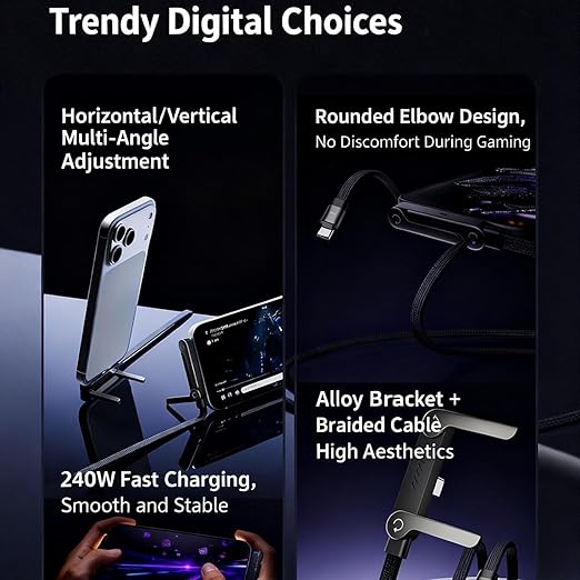 240W Charging Cable with Bracket Data Cable Type-C For Iphone and Samsung