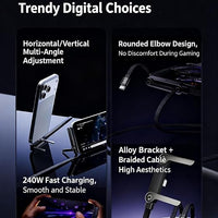 240W Charging Cable with Bracket Data Cable Type-C For Iphone and Samsung