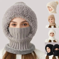 Women’s 3-in-1 Knit Hat with Fuzzy Face Warmer and Neck Cover