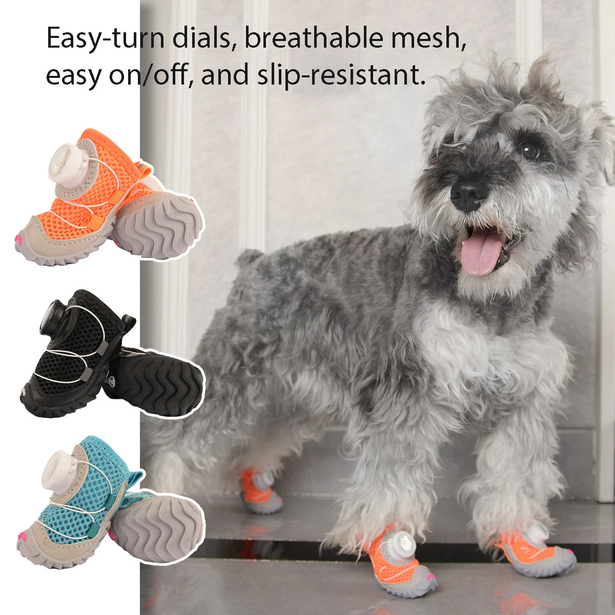 Breathable Anti-Slip Dog Shoes with Soft Thin Soles & Twist-Lock Buckle