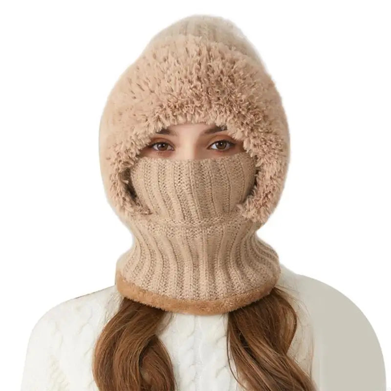 Women’s 3-in-1 Knit Hat with Fuzzy Face Warmer and Neck Cover