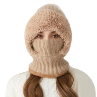 Women’s 3-in-1 Knit Hat with Fuzzy Face Warmer and Neck Cover