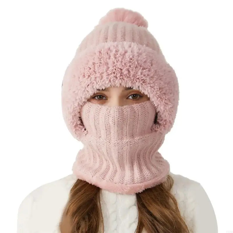 Women’s 3-in-1 Knit Hat with Fuzzy Face Warmer and Neck Cover