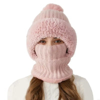 Women’s 3-in-1 Knit Hat with Fuzzy Face Warmer and Neck Cover