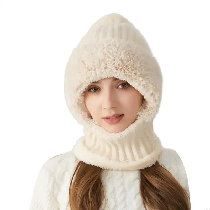 Women’s 3-in-1 Knit Hat with Fuzzy Face Warmer and Neck Cover