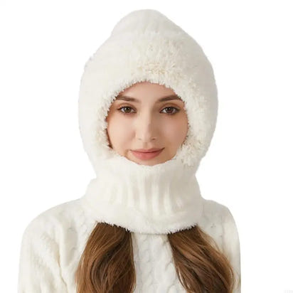 Women’s 3-in-1 Knit Hat with Fuzzy Face Warmer and Neck Cover