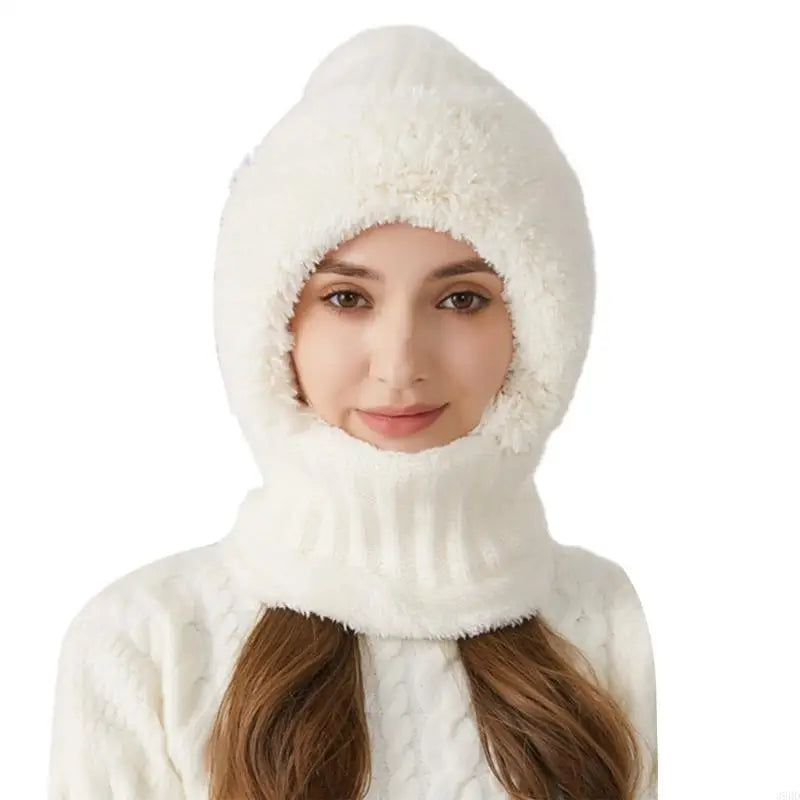 Women’s 3-in-1 Knit Hat with Fuzzy Face Warmer and Neck Cover